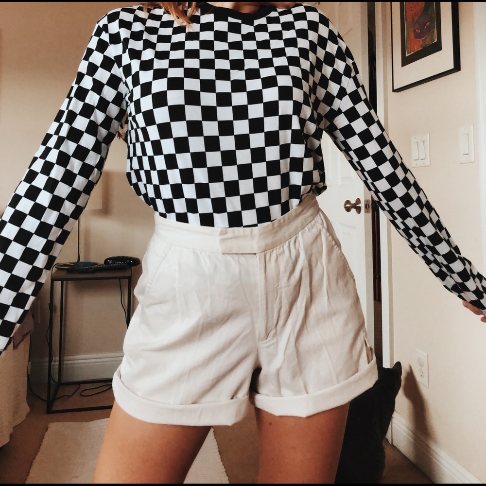 Checkered Long Sleeve Crop Top